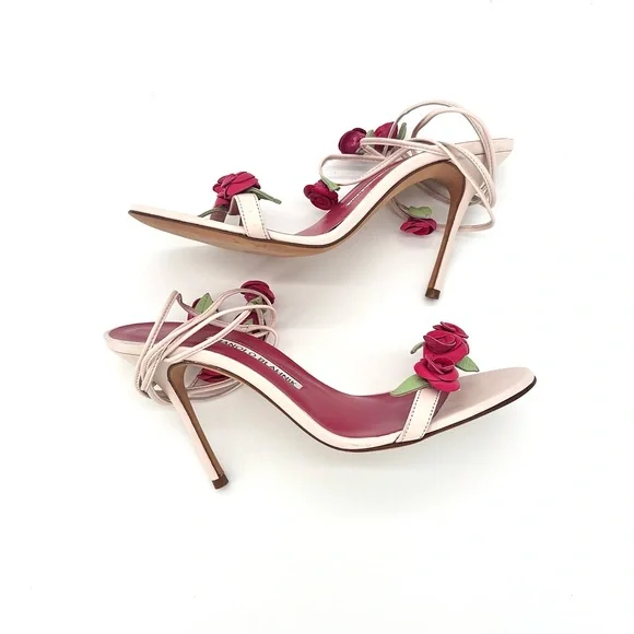 Manolo Blahnik Spring 2016 Xafiore Rose Ankle Strap Sandals 37 - Picture 11 of 14